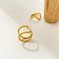 Detail of 18K gold plated titanium rings with abstract curved U-shaped wave design - Gold Double Layer Wrap Wavy Open Ring