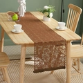 Brown hollow lace table runner with butterfly patterns and natural tassel edges - 35x91cm / Brown (Butterfly 3)