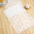 Elegant white lace table runner with butterfly patterns and tassel edges on wood - 35x91cm / Butterfly White 1