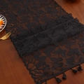 Elegant black lace table runner featuring butterfly patterns and fringe tassels on wood - 35x91cm / Butterfly Black