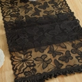 Black hollow knit table runner with butterfly patterns and elegant fringe tassels - Butterfly Black 2 / 35*91