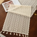 Beige hollow lace table runner with geometric crochet patterns and handmade tassels - Triangle Stripe 5 / 35*91