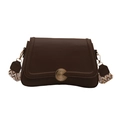 Minimalist chocolate brown leather square bag with a bohemian patterned wide strap - Brown