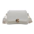 White pebbled leather crossbody bag with golden circular lock and geometric strap - White