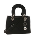Classic black quilted square handbag with silver sphere charm and crossbody strap - Black