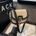 Retro zadeltas van beige canvas en zwart leer met contrasterende stiksels - Zwart
