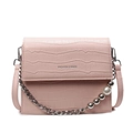 Pink croc-embossed small square handbag with silver chain and pearl ornament details - Pink
