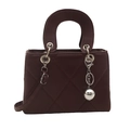 Elegant deep burgundy quilted leather handbag for women with silver hardware and top handle - Brown