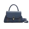 Sac à main bleu marine en cuir avec boucle dorée et bandoulière amovible - Bleu