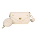 Quilted beige crossbody bag with matching round mini pouch and wide shoulder strap - Off White