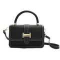 Elegant black textured leather crossbody bag with white stitching and gold hardware detail - Contrast Stitching Smooth Pattern (Black) / Black