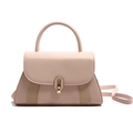 Sac à main bandoulière rose avec fermoir doré et panneaux latéraux tissés pour femme - Kaki