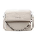 Creamy white crocodile-pattern shoulder bag with elegant pearl and metal chain strap - Off White