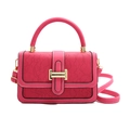 Rose pink handbag with lace texture, golden buckle and adjustable shoulder strap - Lace Floral Embossing (Rose Red) / Rose Red