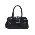 Minimalist black shell handbag with silver buckle belt detail and adjustable strap - Black