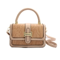 Elegant beige crossbody bag with lace texture, golden buckle, and top handle - Lace Floral Embossing (Khaki) / Khaki