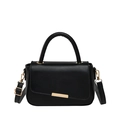 Borsa a mano minimalista in pelle nera con manico rotondo e fibbia dorata frontale - Nero (3167)