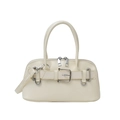 Bolso concha beige elegante con hebilla plateada y correa de hombro desmontable - Blanco Roto
