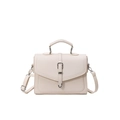 Sac à main crème en cuir PU grainé avec boucle argentée et bandoulière réglable - Blanc