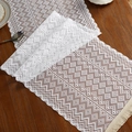 Elegant white lace table runner with hollow diamond patterns and tassel trim on wood table - Triangle Stripes 12 / 35*91