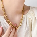 Moderne klobige 18K vergoldete Büroklammer-Gliederkette Halskette für Frauen - Grobe goldene Halskette