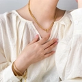 Three-layer 18K gold-plated punk style necklace and bracelet set shown on a model - 3-Layer Circle Necklace-Gold