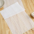 Elegant white lace table runner with hollow crochet patterns and decorative tassels - Triangle Stripes 14 / 35*91