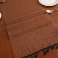 Dark brown hollow knitted table runner with geometric lace patterns and black tassels - Triangle Stripes 16 / 35*91