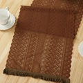 Brown hollow lace table runner with geometric waves and fringe on wooden desk - Triangle Stripes 17 / 35*91