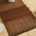 Brown boho hollow knit table runner with geometric lace pattern and fringe tassel - Triangle Stripes 18 / 35*91