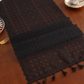 Modern black lace table runner with geometric hollow patterns and fringe tassels decoration - Triangle Stripes 20 / 35*91