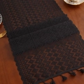 Elegant black hollow lace table runner with geometric patterns and tassel accents - Triangle Stripes 21 / 35*91