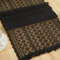 Elegant black lace table runner with hollow geometric patterns and tassel fringe detail - Triangle Stripes 22 / 35*91