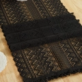 Modern black geometric lace table runner with fringe tassels on light wood background - Triangle Stripes 23 / 35*91