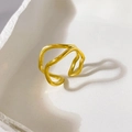 Detailed view of layered 18K gold plated curved wave ring on a white textured tray - US 6 / Double Layer Curved Open