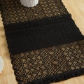 Bohemian black lace table runner with geometric knit pattern and elegant fringe tassels - Triangle Stripes 24 / 35*91