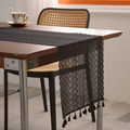 Elegant black hollow lace table runner with geometric patterns and tassel fringe detail - 35x91cm / Triangle Stripe Black 1