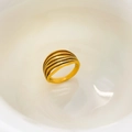 Close-up of gold layered wave ring featuring a matte finish and intricate hollow design - US 6 / Multi-Layer Matte Line Style / Gold