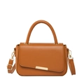 Borsa a tracolla minimalista in pelle PU color caramello con manico e fibbia oro - Marrone (3167)