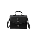 Classic black women's crossbody handbag in premium lychee texture with silver buckle - Black