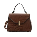 Brown crocodile texture handbag with golden metallic buckle and adjustable shoulder strap - Brown