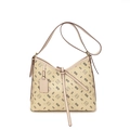 Beigefarbene Tragetasche mit süßem Bären-Monogramm und Lederknoten für Damen - Gebrochenes Weiß