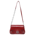 Retro burgundy oil wax leather crossbody bag with silver hardware lock and chain strap - Red