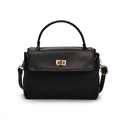 Classic black square shoulder bag with matte leather finish and gold metal twist-lock - Black