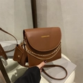 Retro brown flap crossbody bag with golden chain and small matching pouch charm - Brown