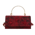 Red embroidered lace crossbody bag with 3D butterfly accents and gold round handle - Red