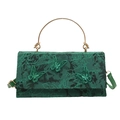 Retro green lace crossbody bag with 3D butterfly embroidery and gold handle - Green