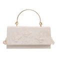 White lace crossbody box bag featuring 3D butterfly appliqués and a gold metal handle - White
