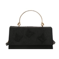 Black embroidery crossbody bag with butterfly patterns and golden round handle - Black