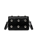 Punk style black quilted crossbody bag with silver rivets and shiny leather finish - Black